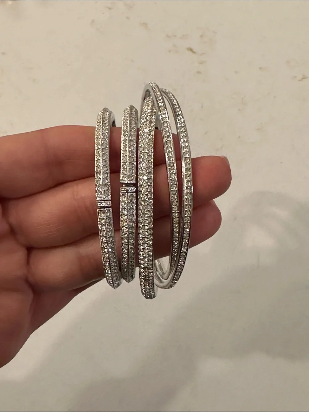 Nadri Silver Crystal Pavé Bangle Bracelet Set - Picture 1 of 2